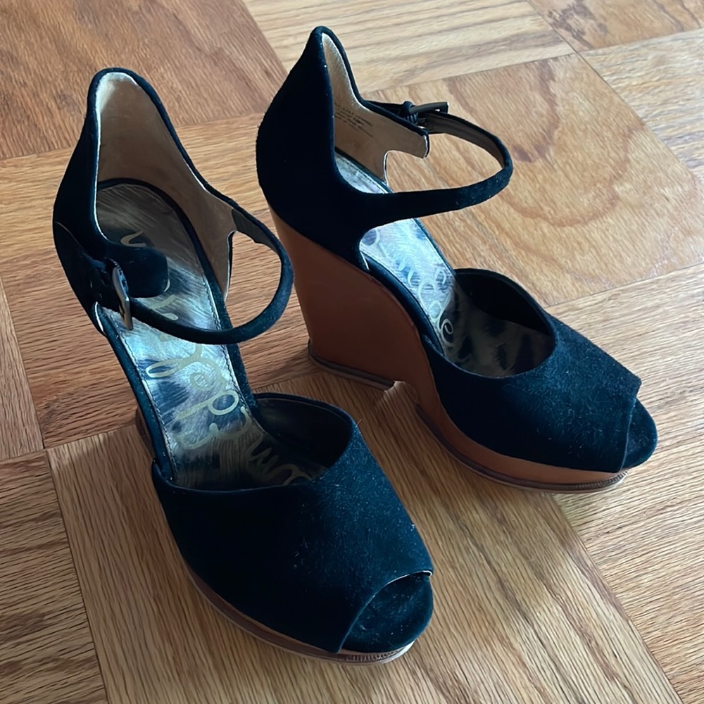 Sam Edelman women’s suede ankle strap platform heels black size 8